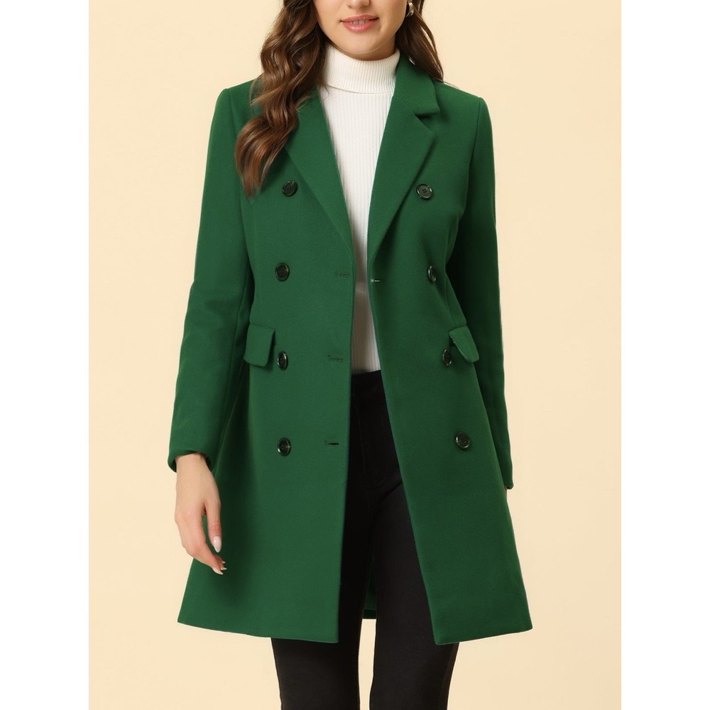 Allegra K Emerald Green Double Breasted Trench Coat Size S Elegant‎ Statement